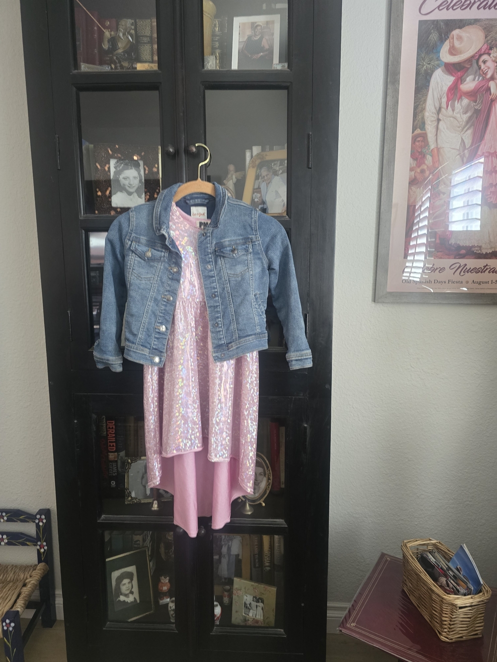 Cat & Jack Pink Sequin Dress with Blue Denim Jacket